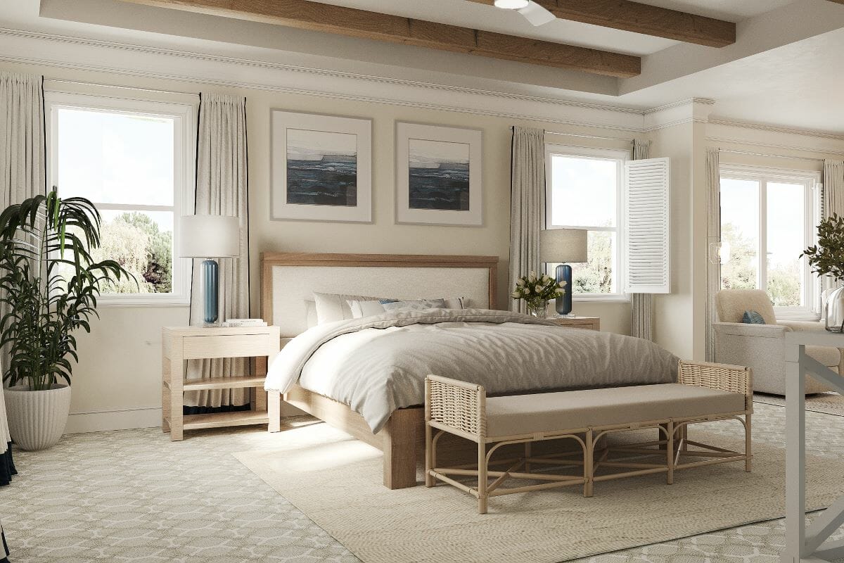 Neutral beach bedroom design ideas by Decorilla