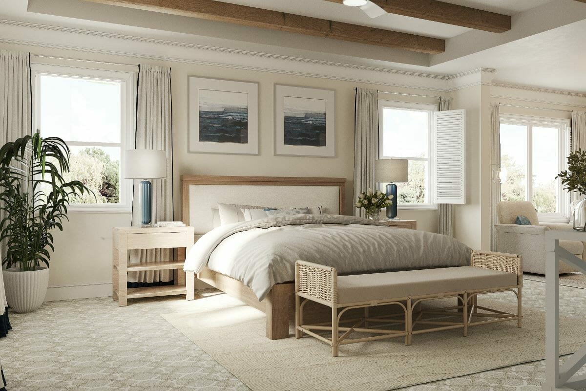 Neutral coastal bedroom design and decor