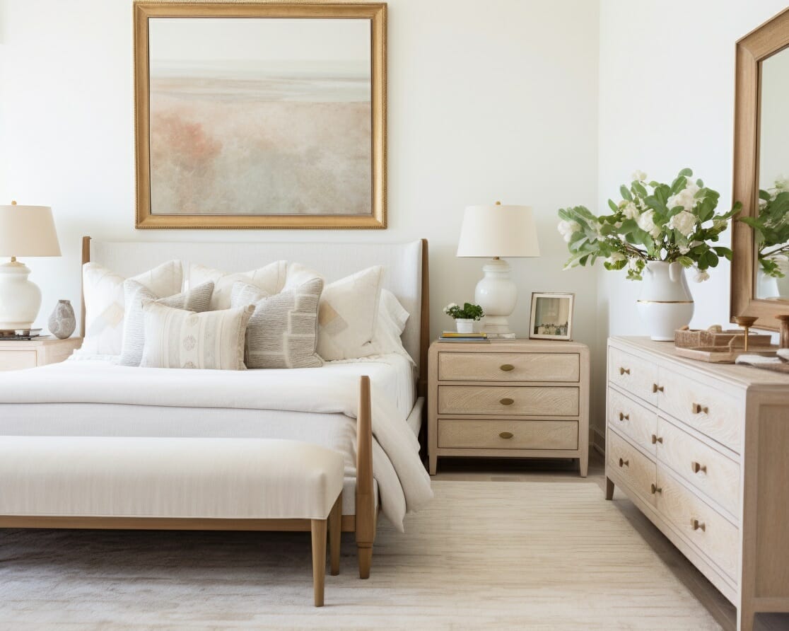 Neutral coastal bedroom with subtle beach style decor