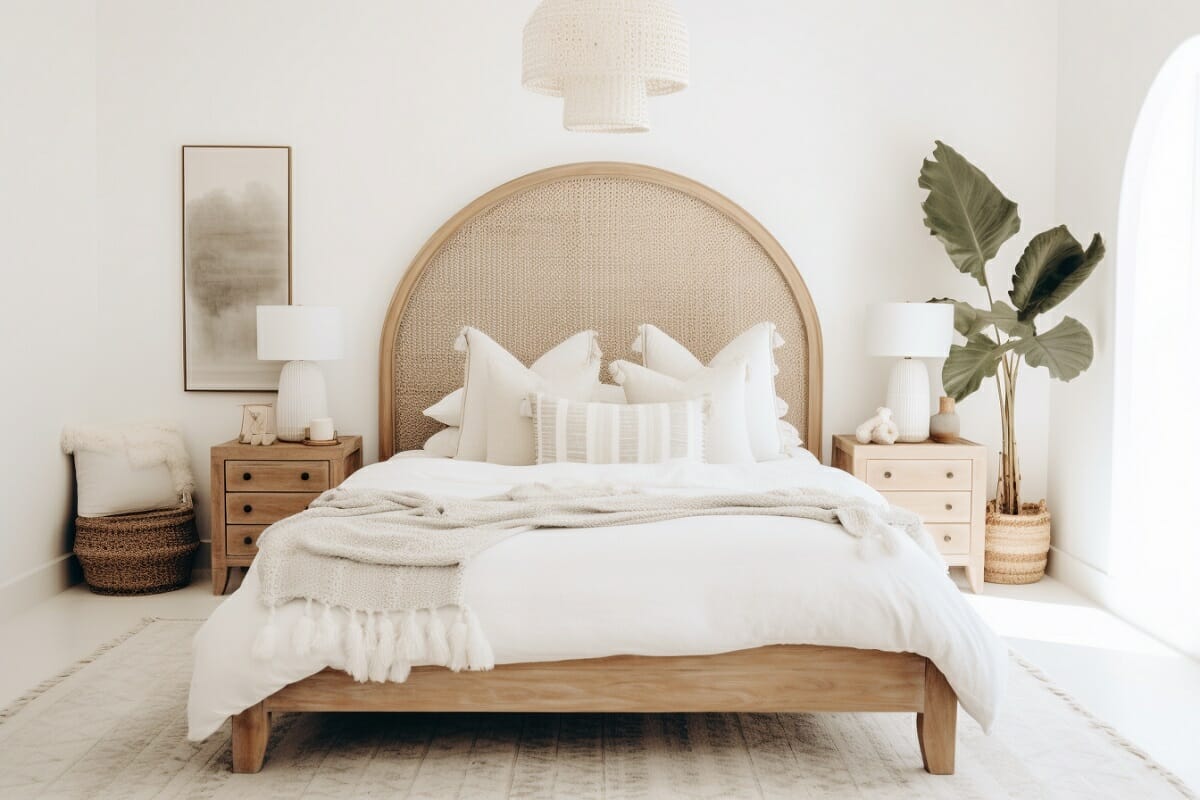 Plush bedding inspiration in a neutral boho interior