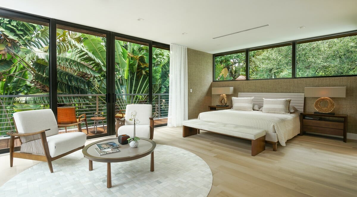 Rainforest oasis inspired this interior design of a bedroom by Decorilla designer Taize G.