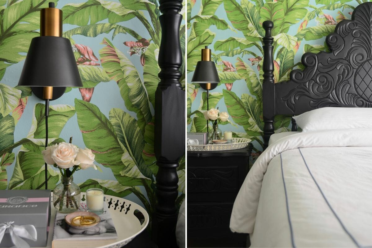 Tropic bedroom decor inspiration details by Decorilla designer Tiara M.