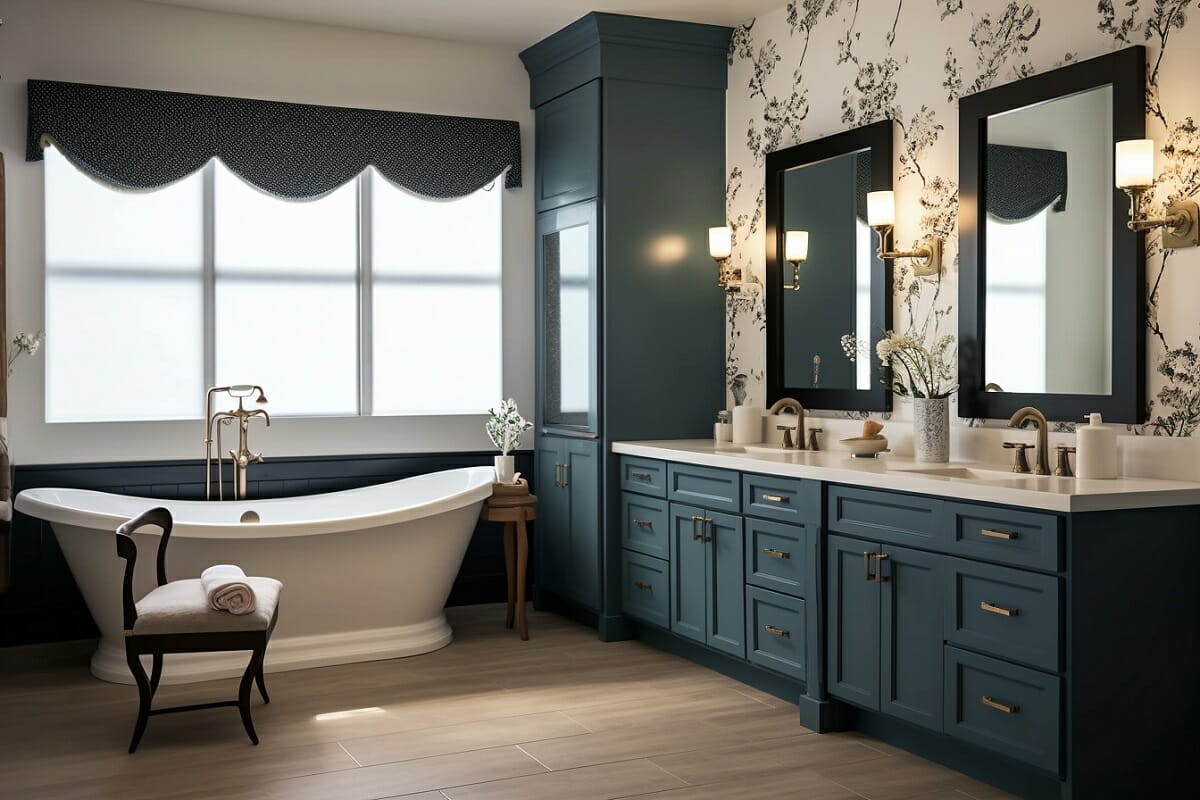 Bathroom color trends 2024 in retro blue