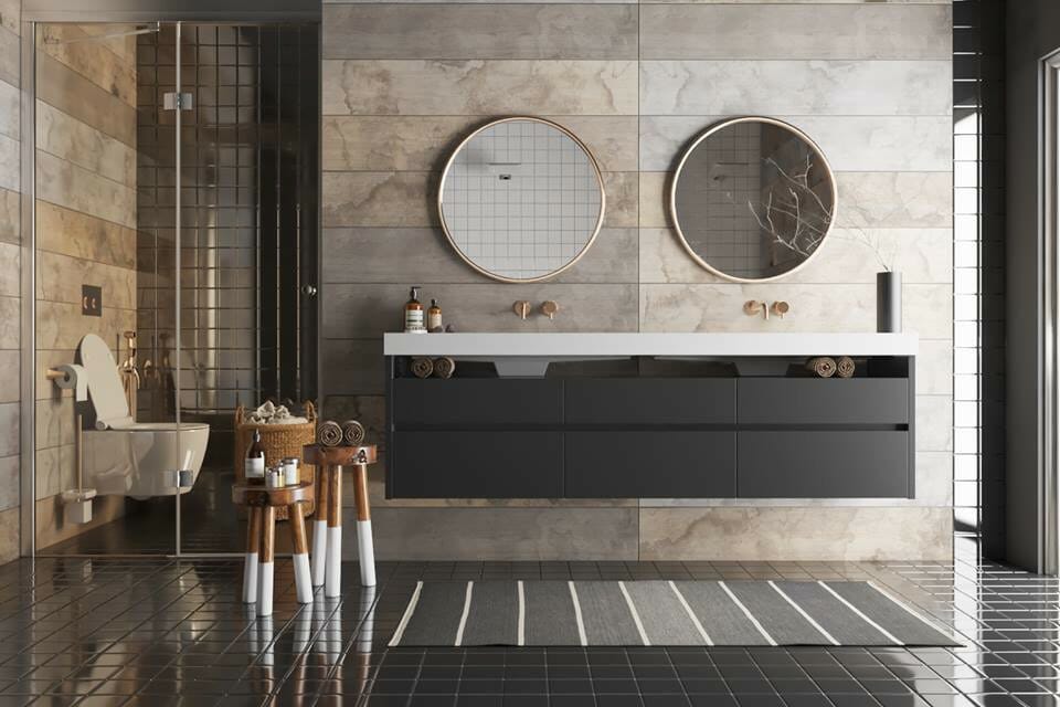 Bathroom colors 2024 in a earthy marble