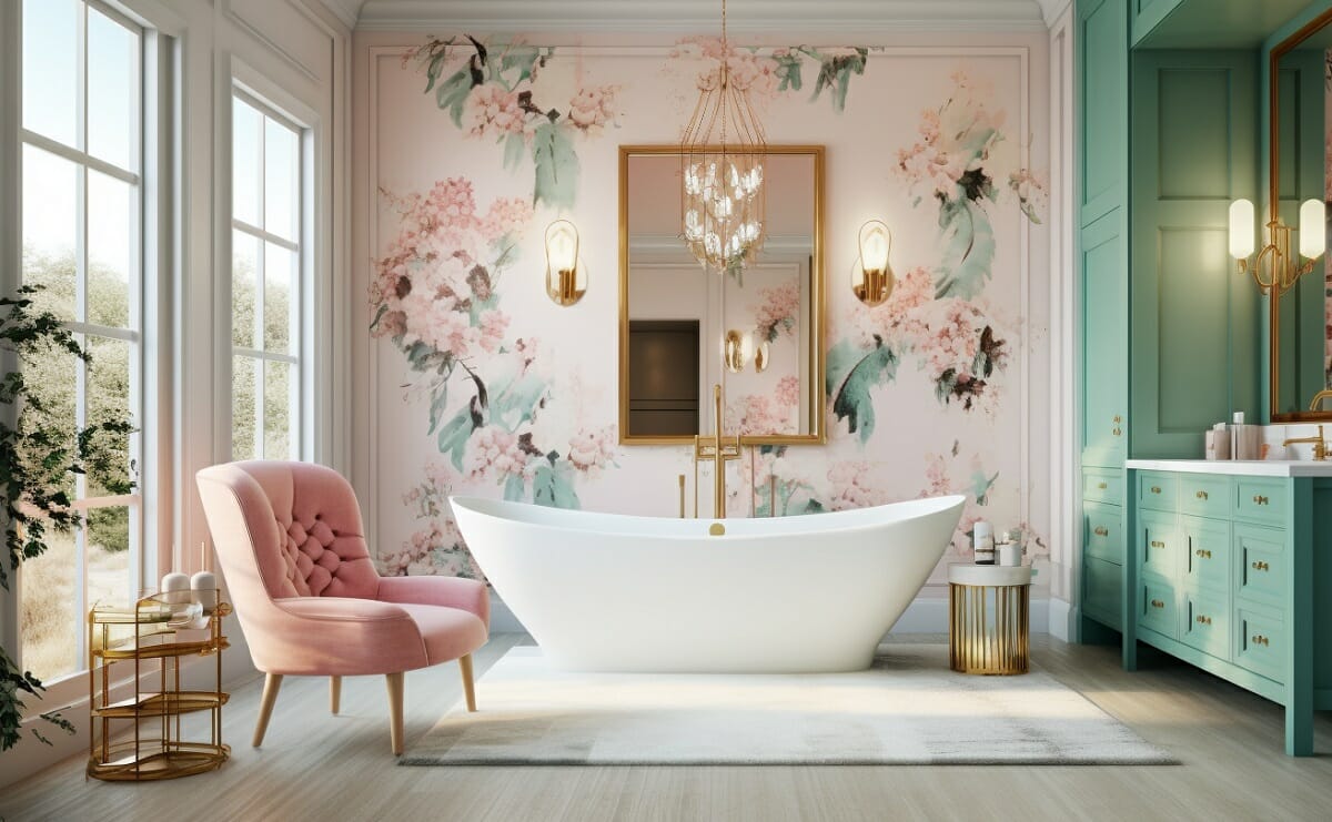 Bold floral wallpaper as bathroom colors 2024