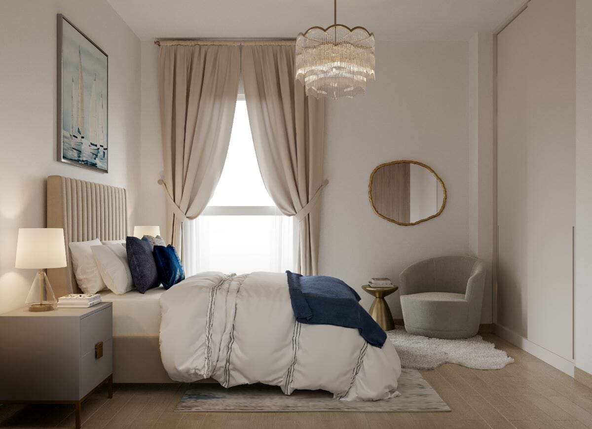 Classy bedroom with gold accessories by Decorilla