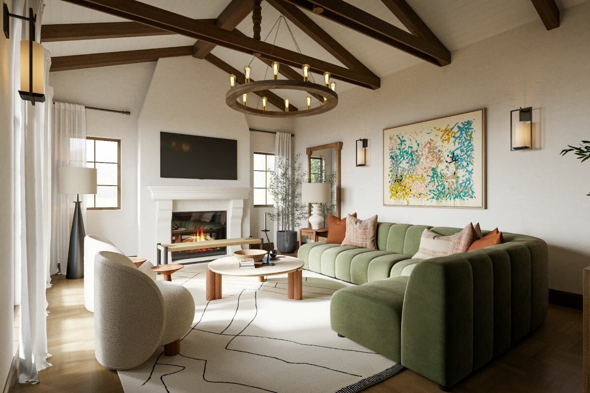 Contemporary Mediterranean house's living room designed by Decorilla