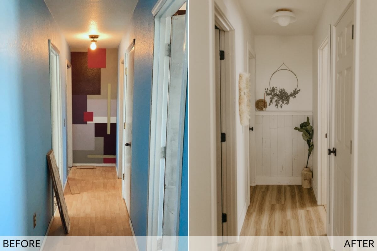 Designer home interior before and after of a hallway