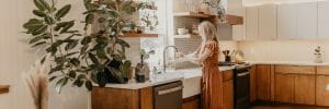 Designer home interior of a Japandi style kitchen