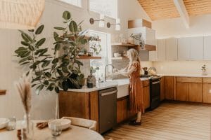 Designer home interior of a Japandi style kitchen