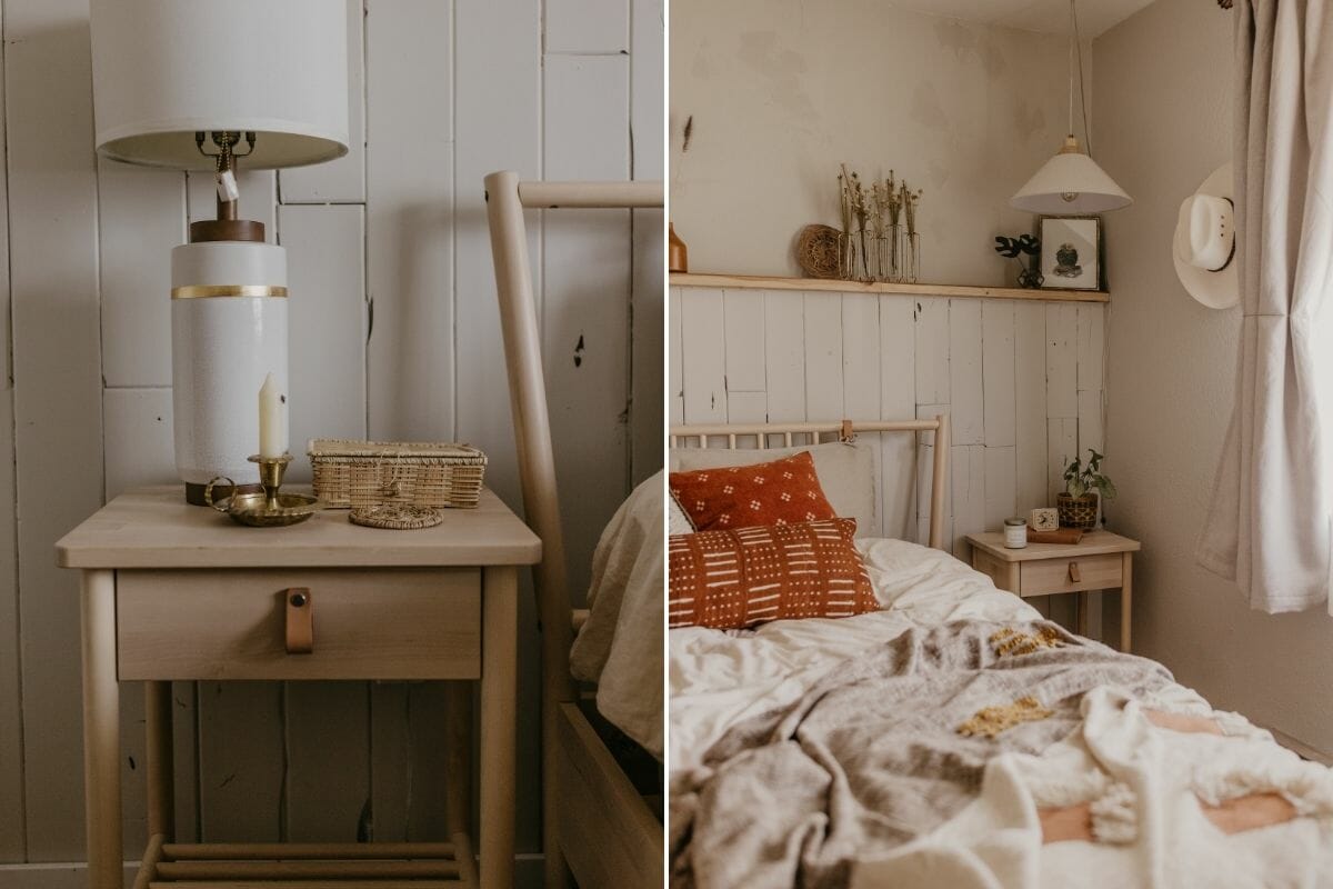 Designer interior details and décor in a Japandi style bedroom