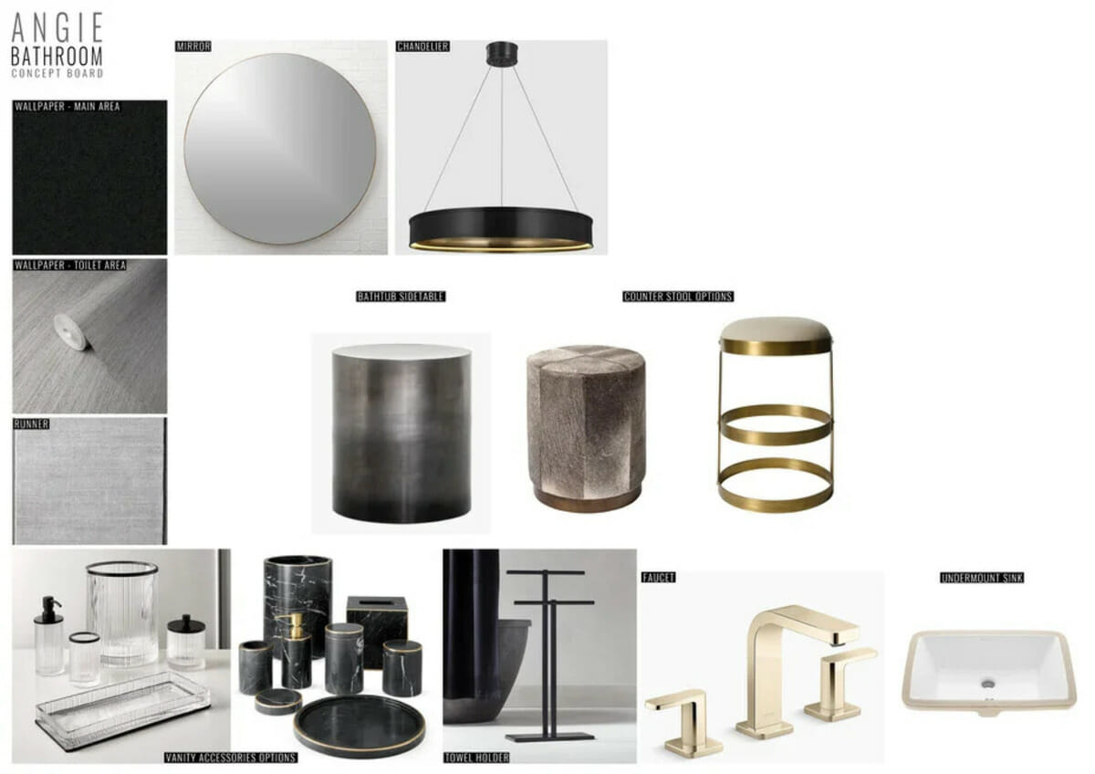 Glam bathroom decor moodboard by Decorilla