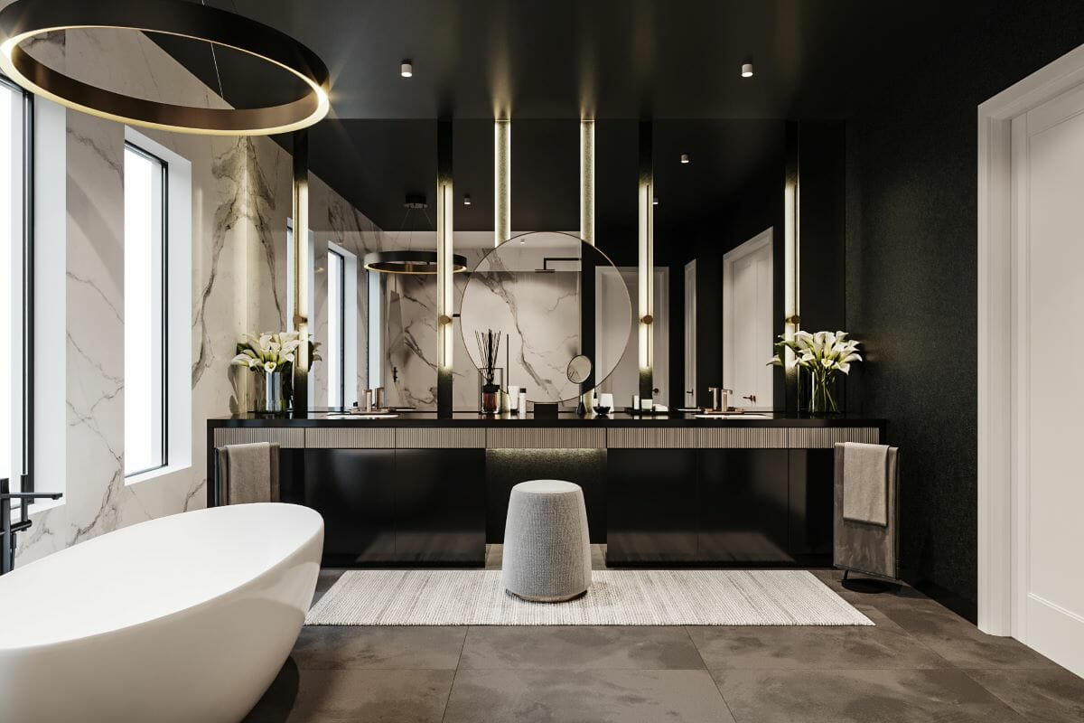Attractive black marble bathroom interior design by Decorilla