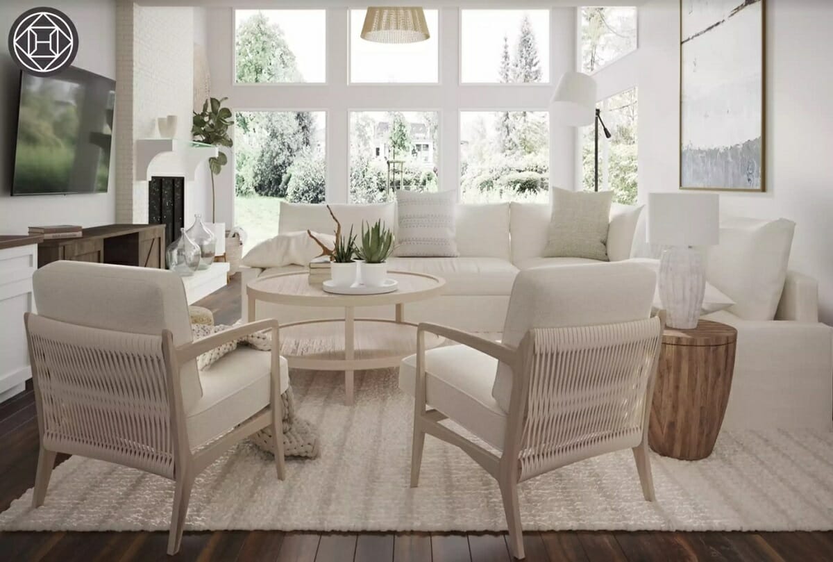 Havenly living room design with a white color scheme