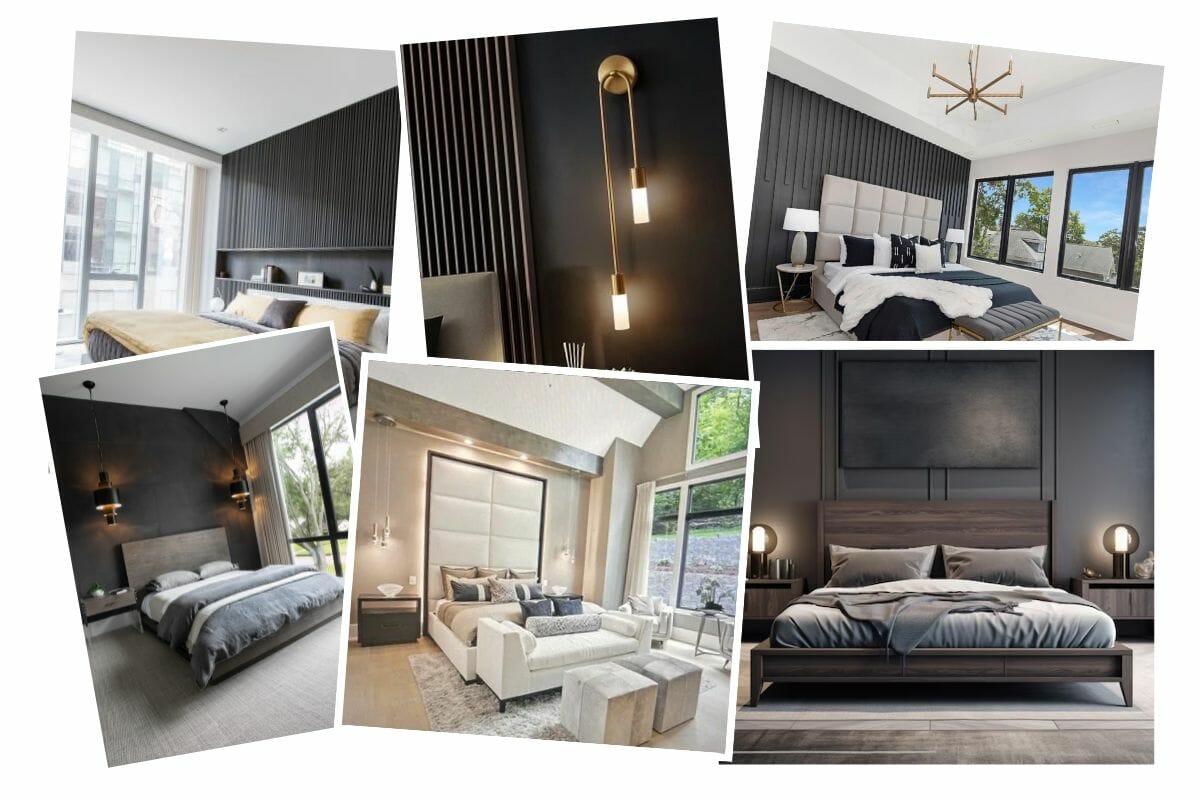 Inspiration board for a dark feature wall in a bedroom