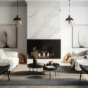 Lighting trends 2024 in a black and white living room