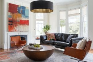 Lighting trends 2024 in a black and white living room