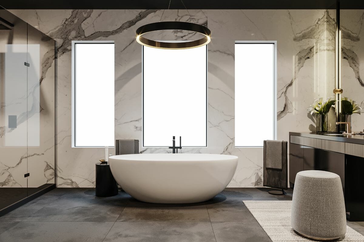 Marble and black glam bathroom decor ideas by Decorilla