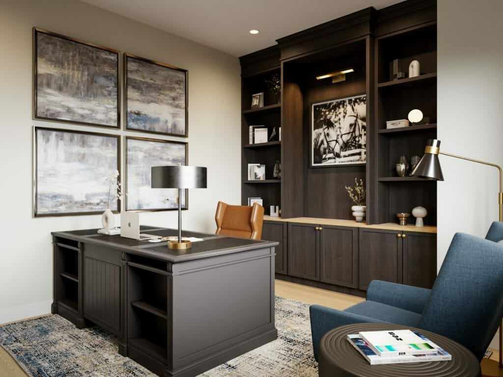 Before & After: Master Bedroom with a Black Accent Wall and Home Office