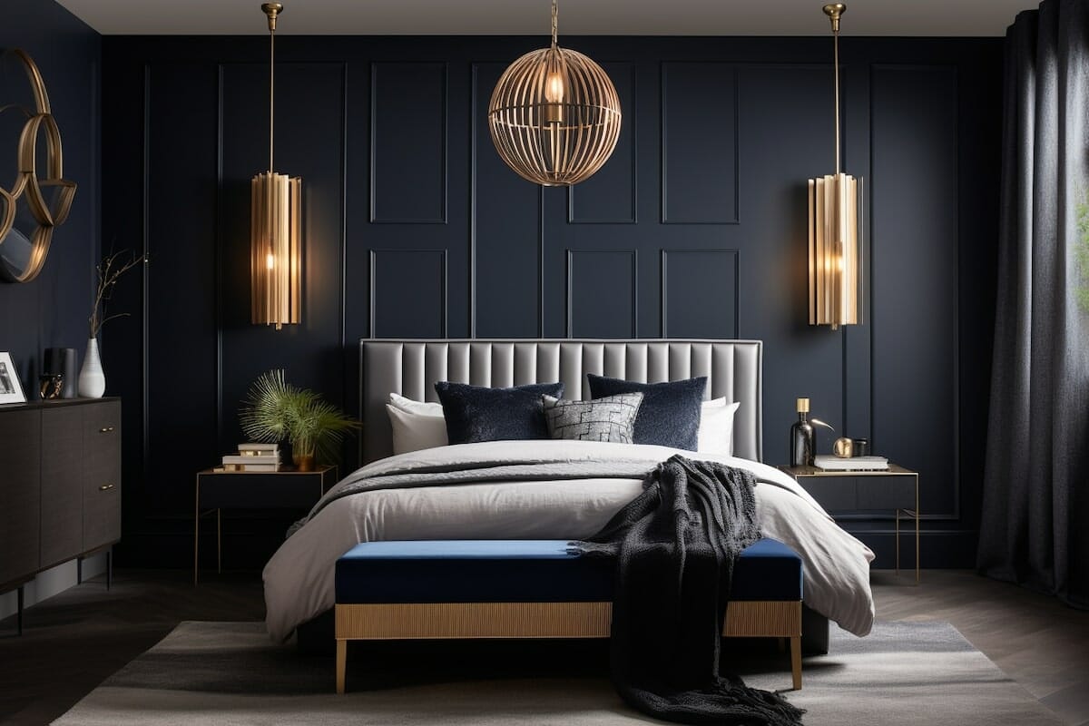 Master Bedroom Black Bead Board Accent Wall - Inspired Reality