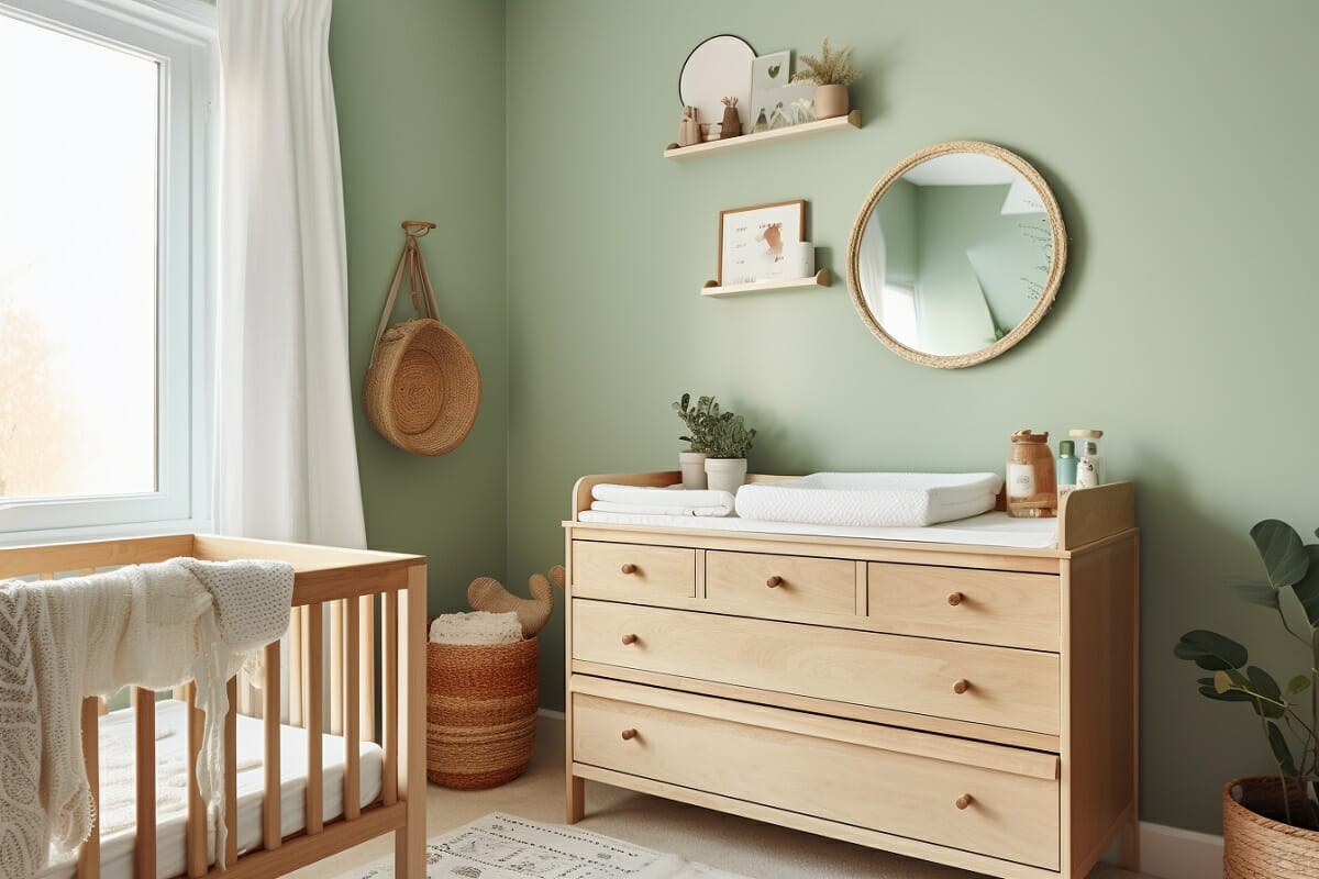 Nursery mirror and decoration with a green theme