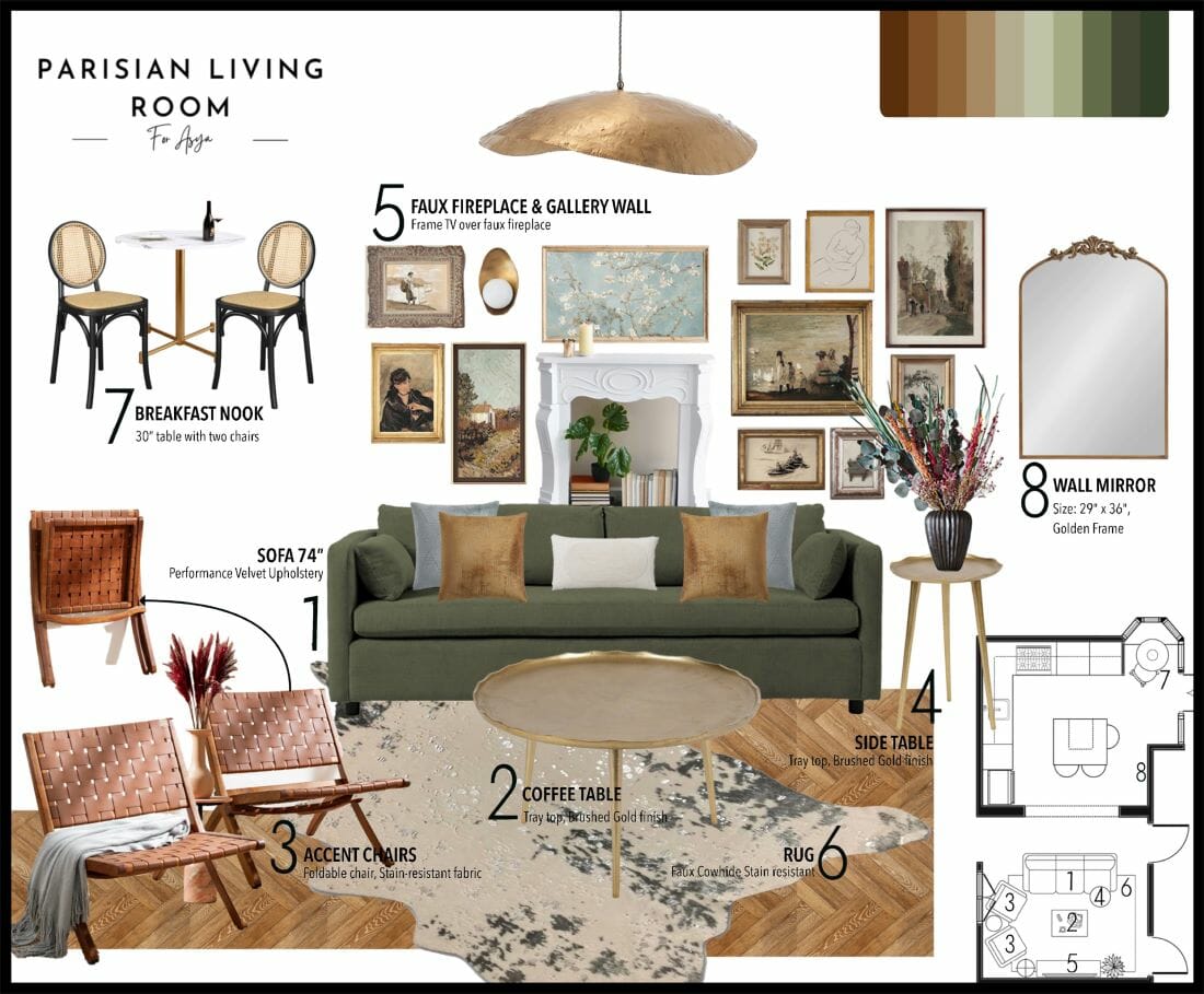 Parisian-style interior design moodboard by Decorilla