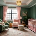 Pink and green forest themed nursery designs