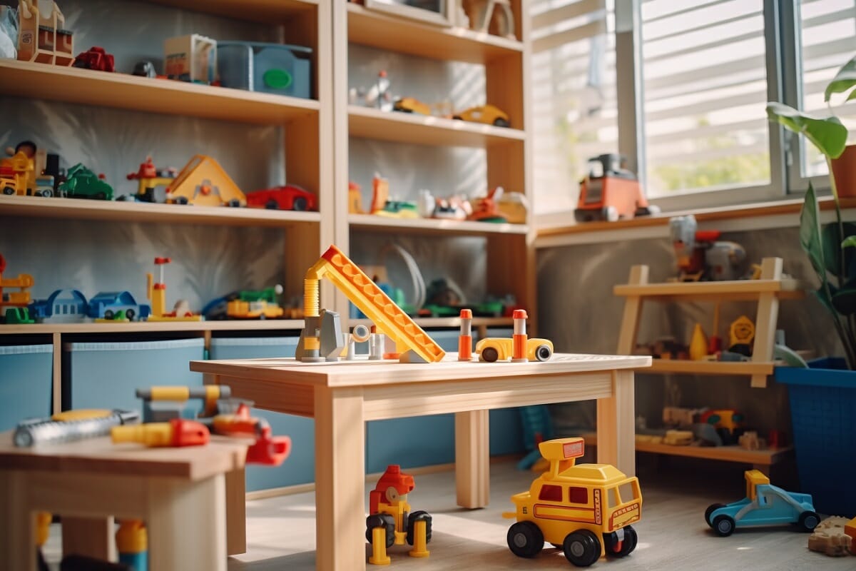 Playroom basement ideas with builder's toys