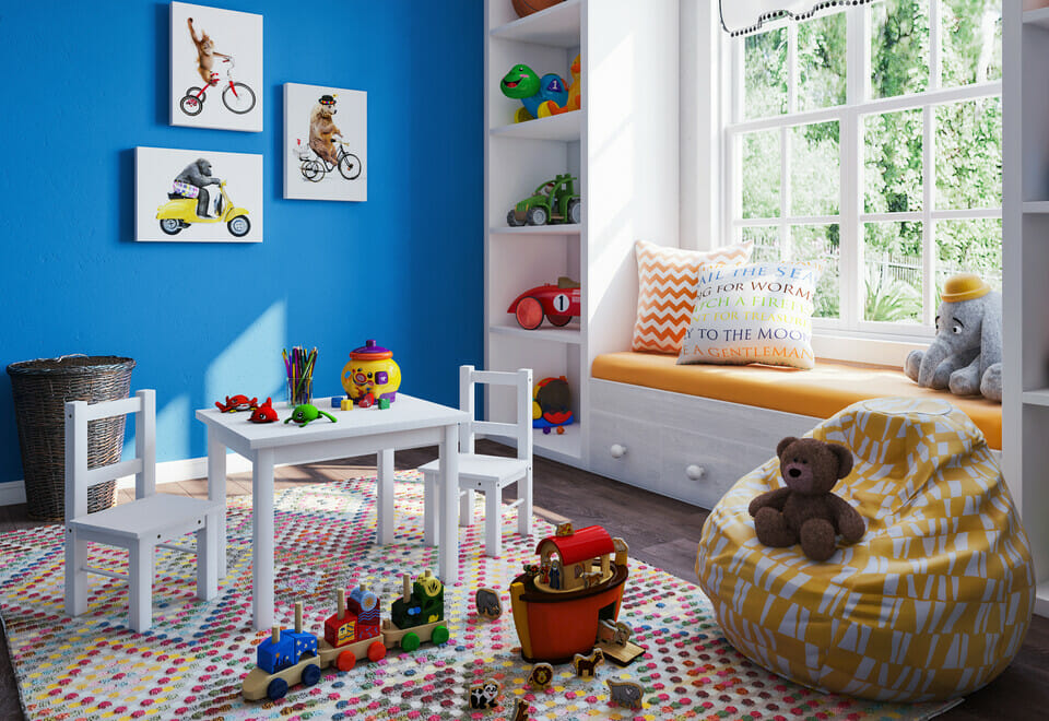 Playroom design ideas with blue paint ideas
