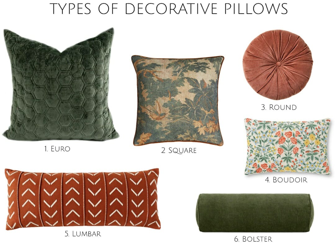 Types of decorative pillows for an arrangement