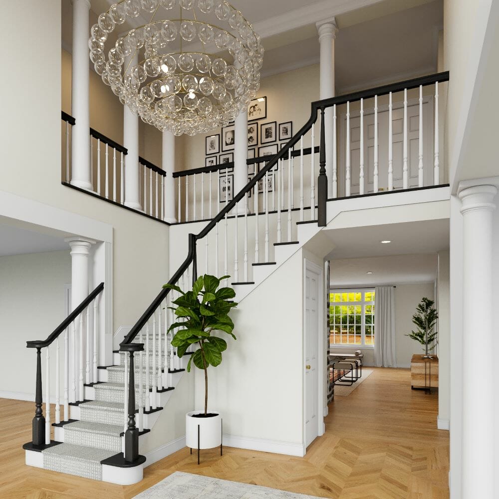 Under-the-stairs mudroom storage ideas by Decorilla designer Casey H.