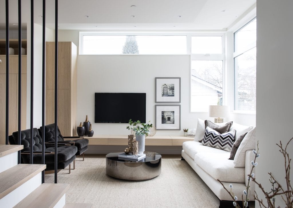 Best TV stands in a living room by Decorilla designer, Dina H.