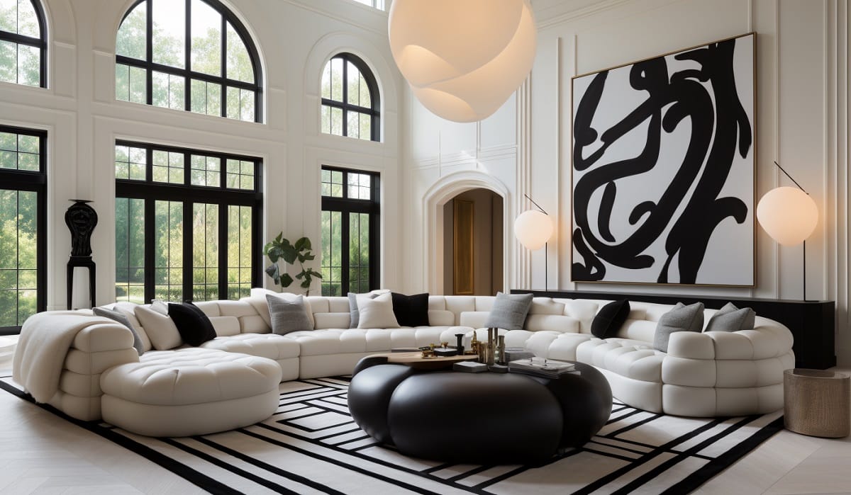Black and white living room rug ideas in a contemporary interior