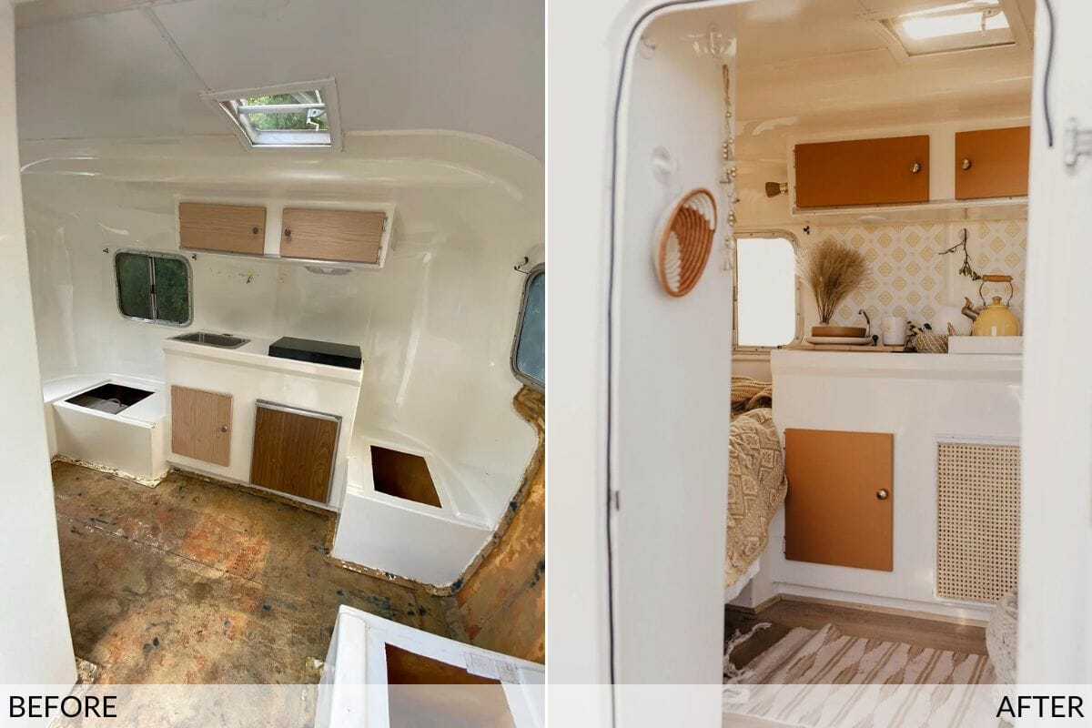 Boho camper conversion before and after