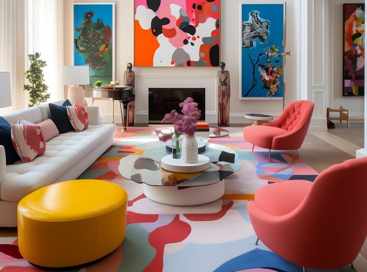 Contemporary colorful living room rug