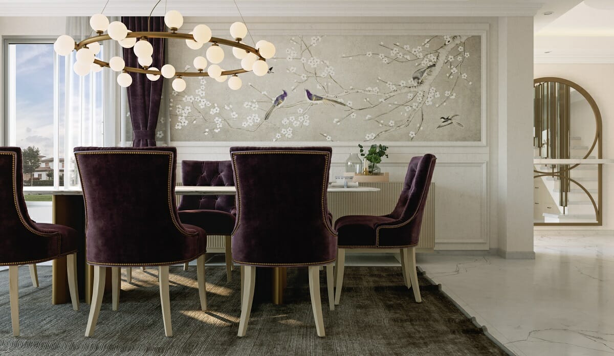 Dining room trends 2024 with marble flooring