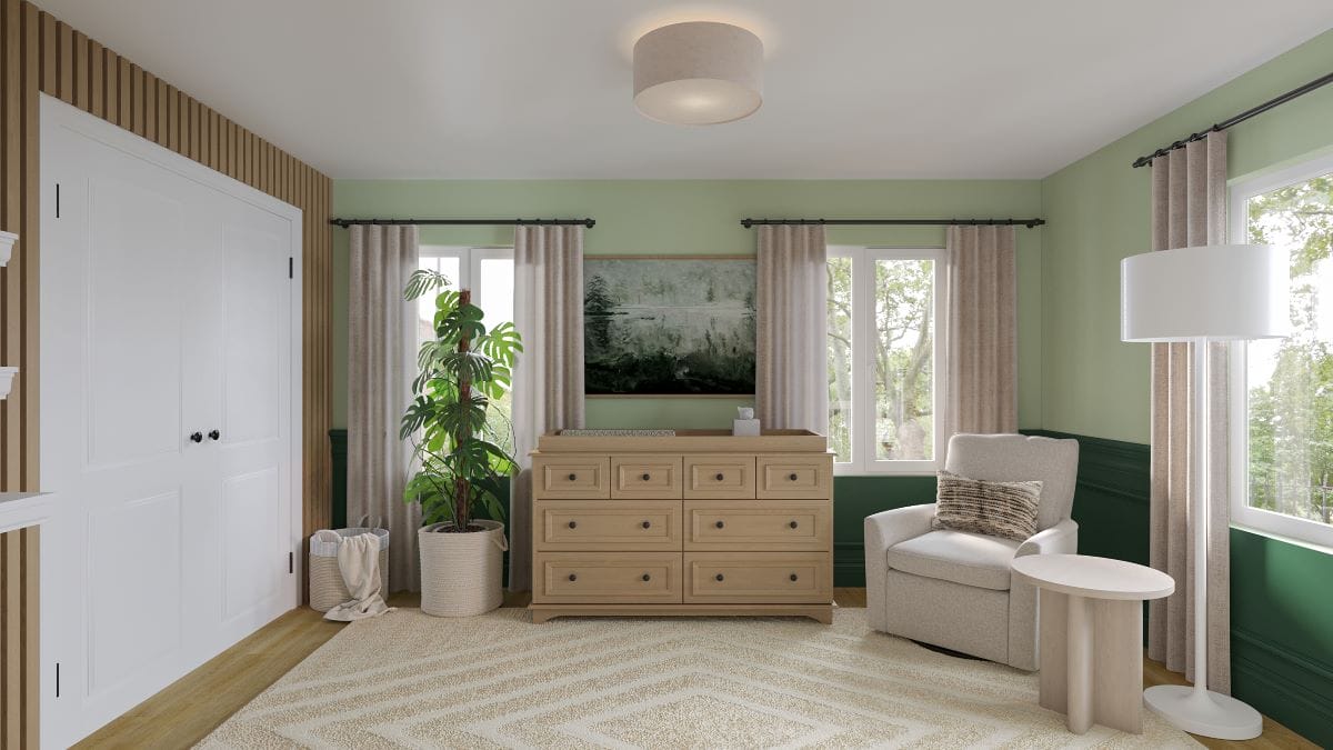 Green nursery design for twins by Decorilla