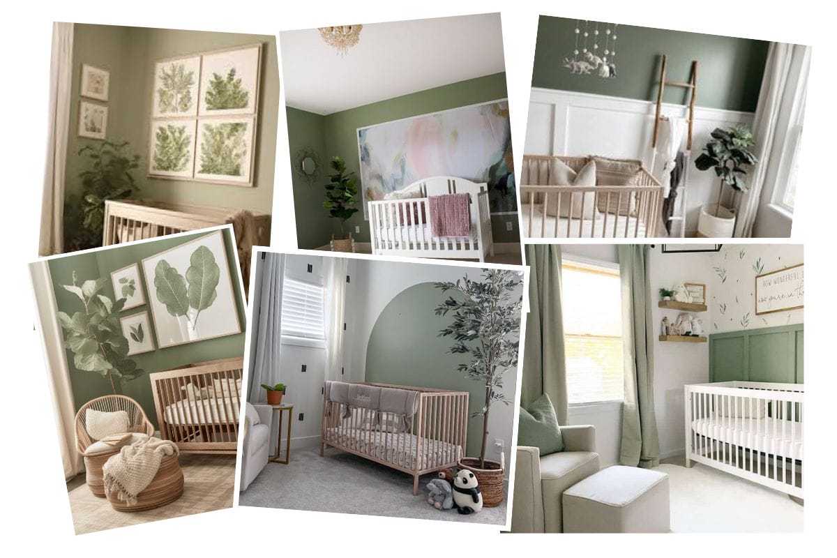 Green nursery design for twins, inspiration board