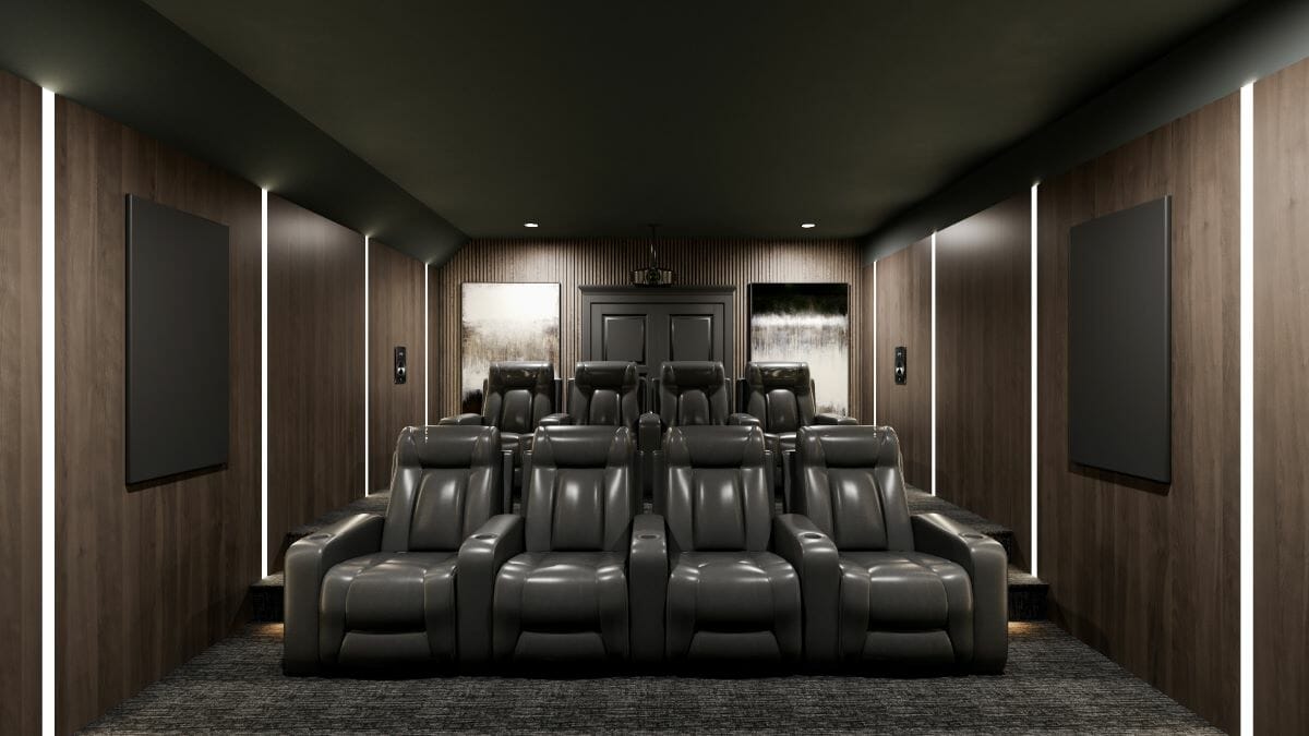 Home theatre interior design for short-term rentals by Decorilla