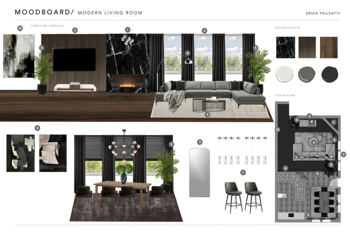 Luxury short term rental interior design moodboard by Decorilla