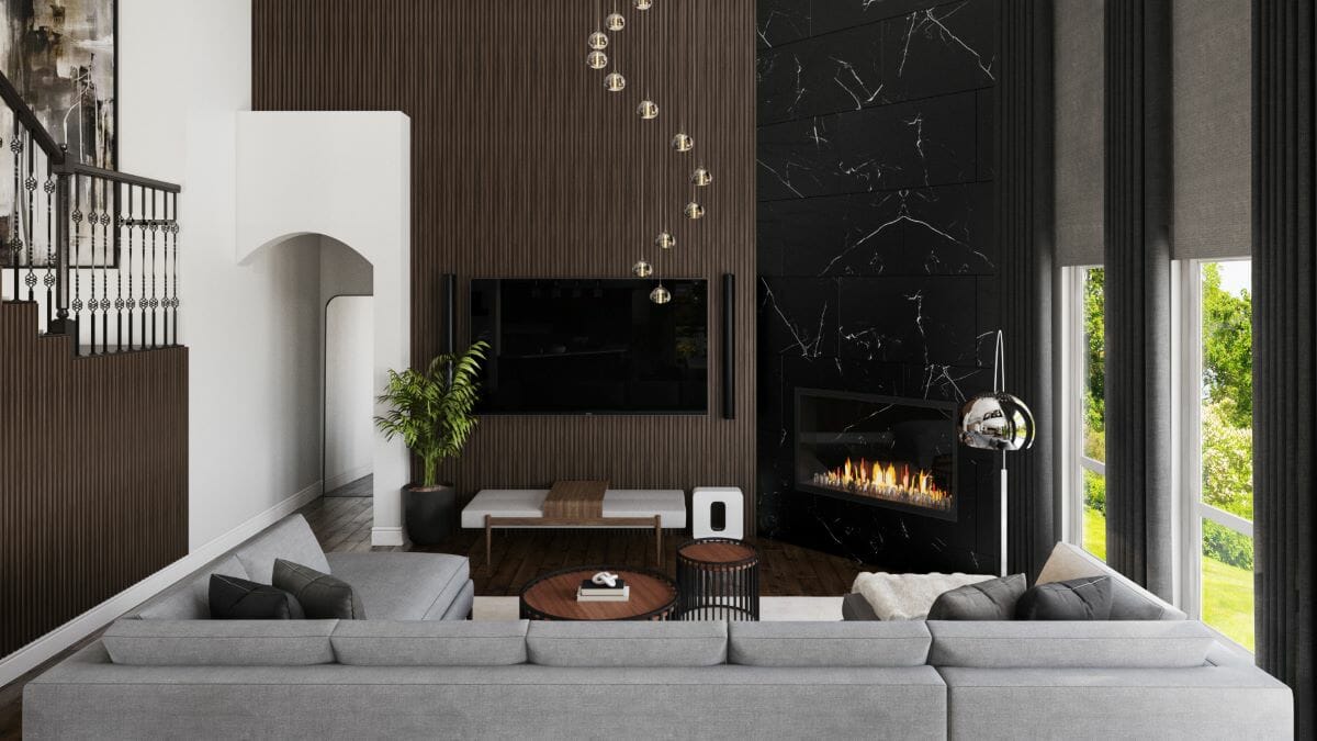 Luxury short term rental living room interior design by Decorilla