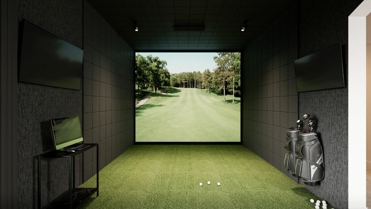 Short term rental design of a golf simulator room by Decorilla