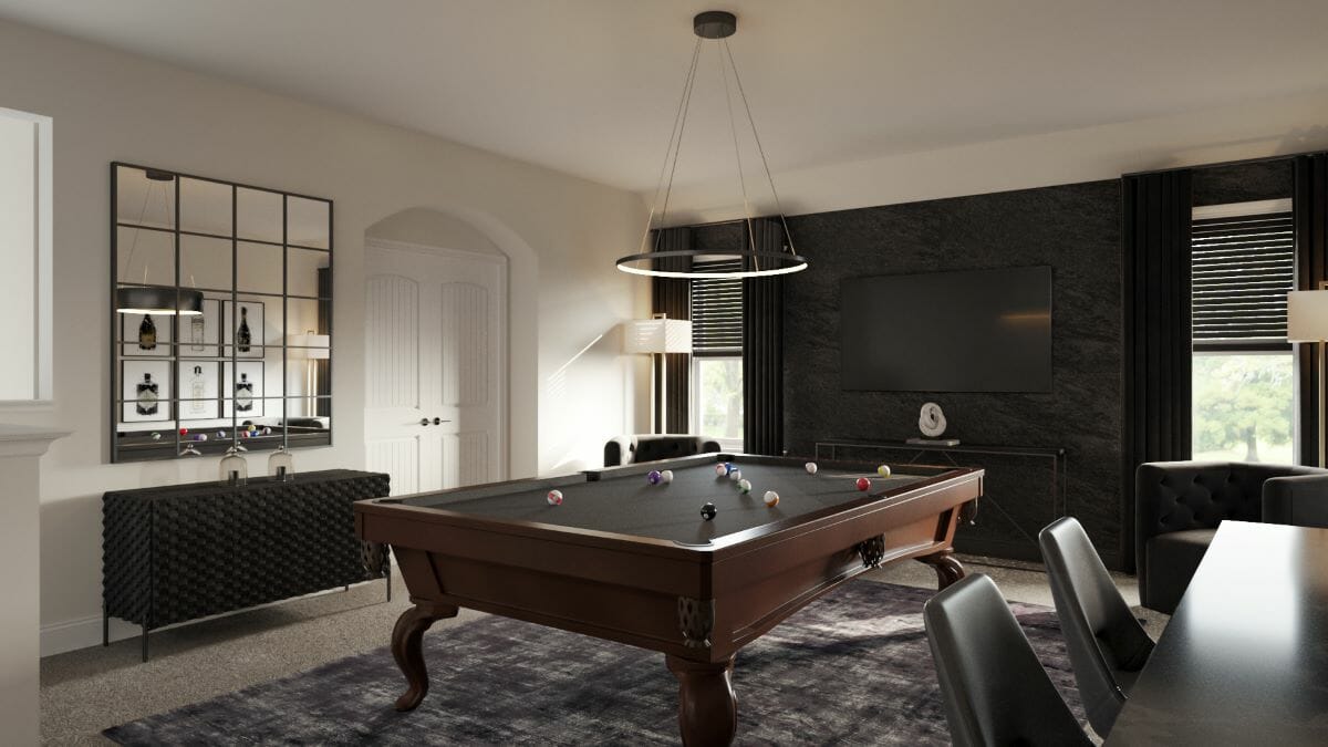 Short term rental game room design by Decorilla