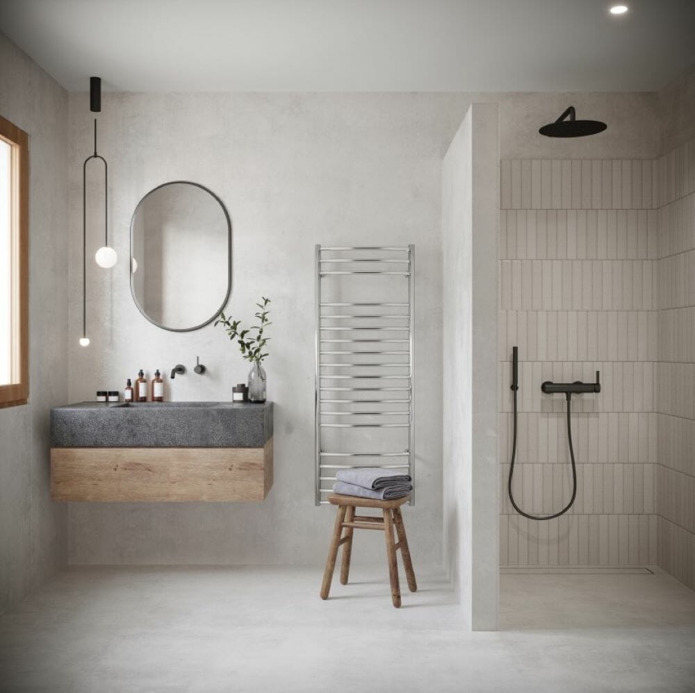 Streamlined Scandi bathroom design ideas by Decorilla designer Anna Y.