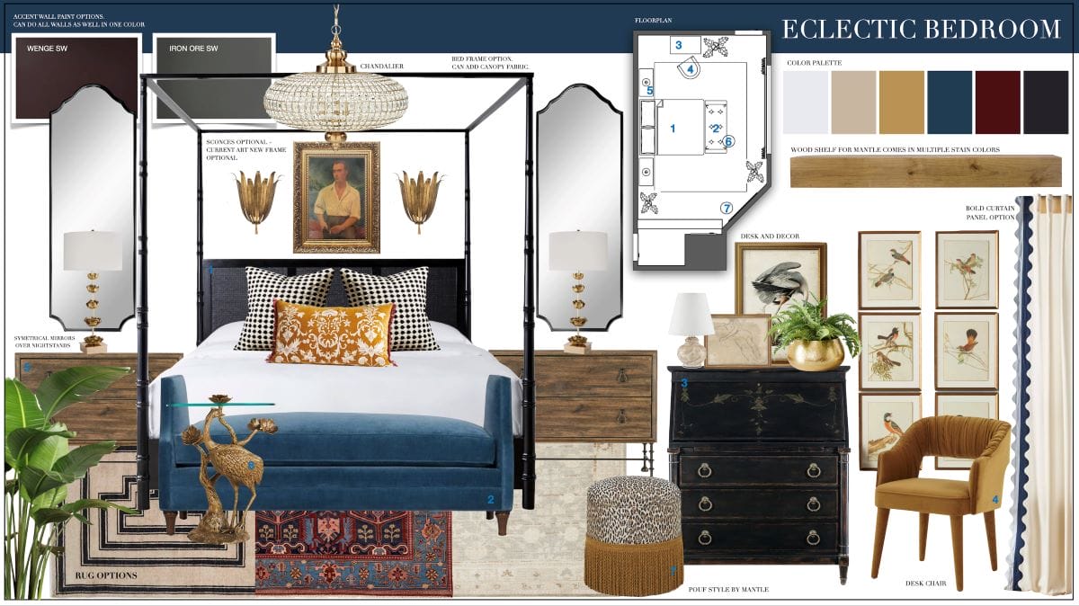 Vintage bedroom design moodboard by Decorilla