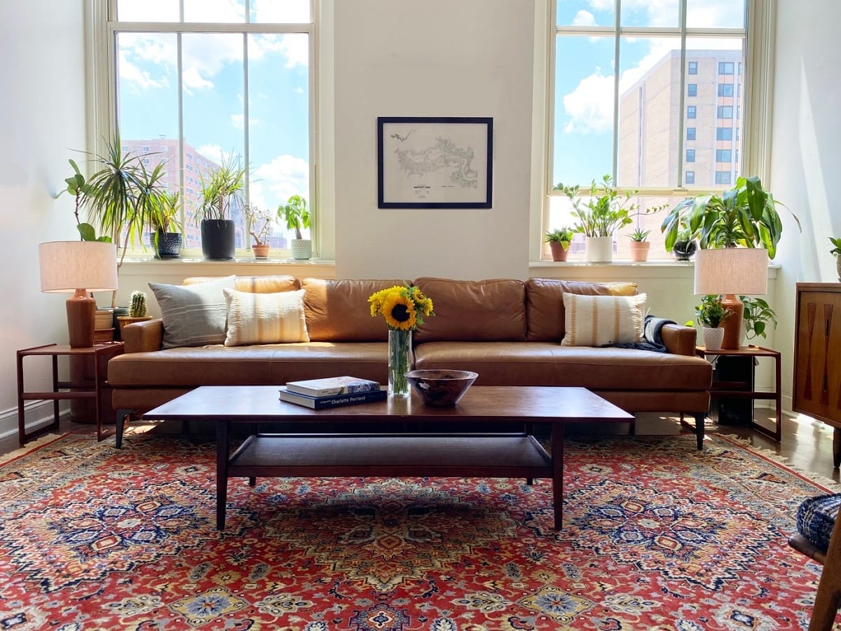 Vintage boho living room rug ideas in a modern interior