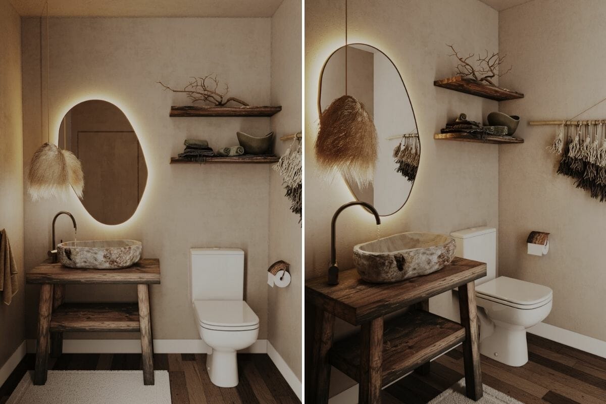 Wabi Sabi bathroom interior design by Decorilla