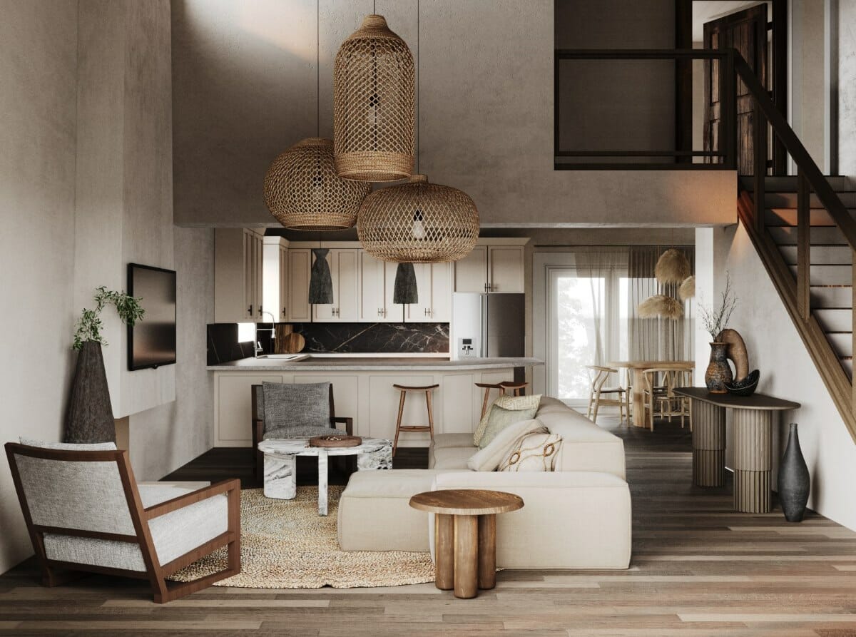 Wabi Sabi interior design ideas for a living room by Decorilla
