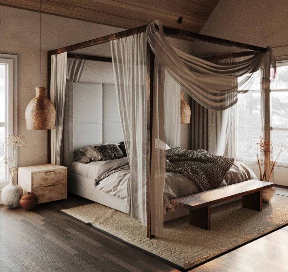 Wabi Sabi interior design of a bedroom by Decorilla