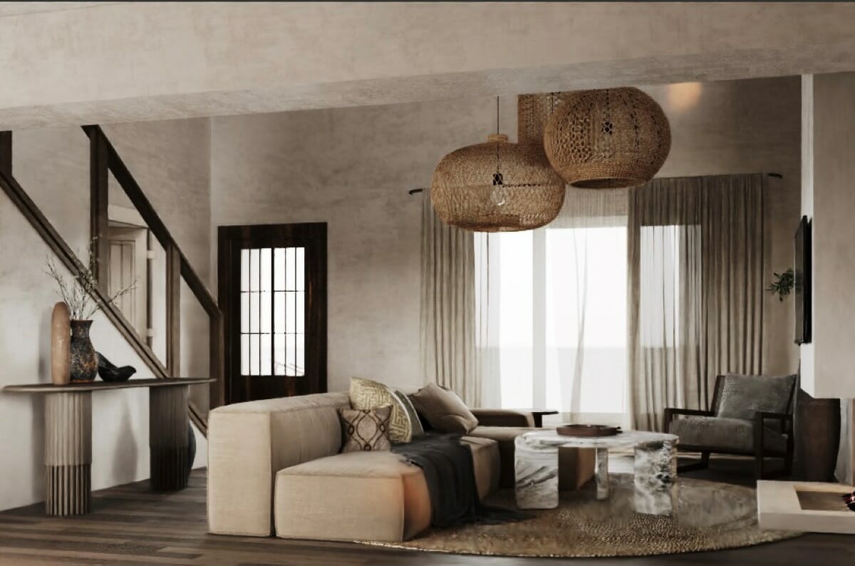 Wabi Sabi living room interior design ideas by Decorilla